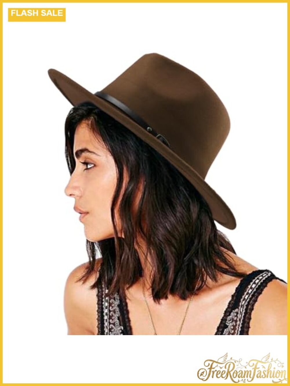 Women's Felt Fedora Wide Brim Floppy Panama Hat with Belt Buckle